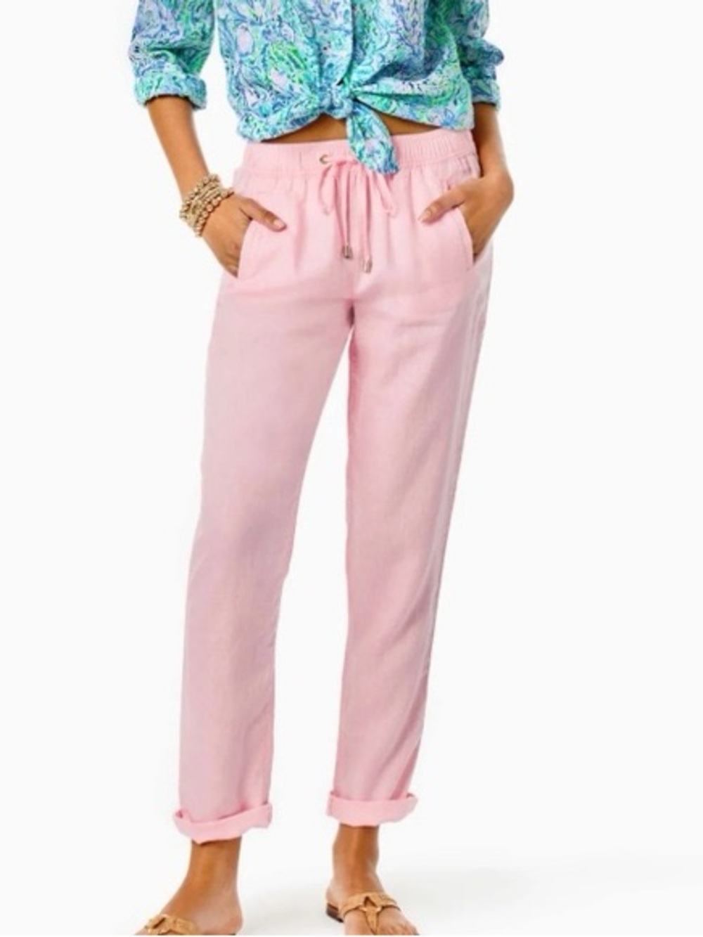 Lilly Pulitzer Soft Pink Drawstring Linen-Blend Joggers